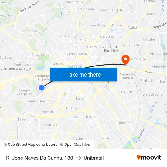 R. José Naves Da Cunha, 180 to Unibrasil map