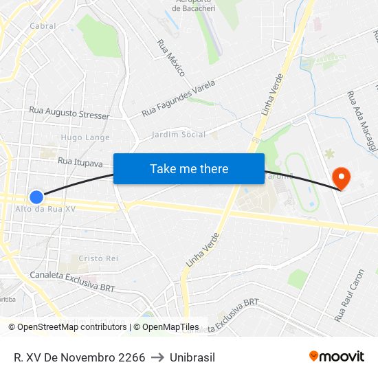 R. XV De Novembro 2266 to Unibrasil map
