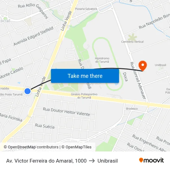 Av. Victor Ferreira do Amaral, 1000 to Unibrasil map