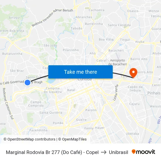 Marginal Rodovia Br 277 (Do Café) - Copel to Unibrasil map