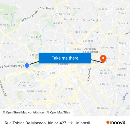 Rua Tobias De Macedo Júnior, 427 to Unibrasil map
