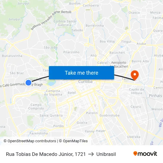 Rua Tobias De Macedo Júnior, 1721 to Unibrasil map