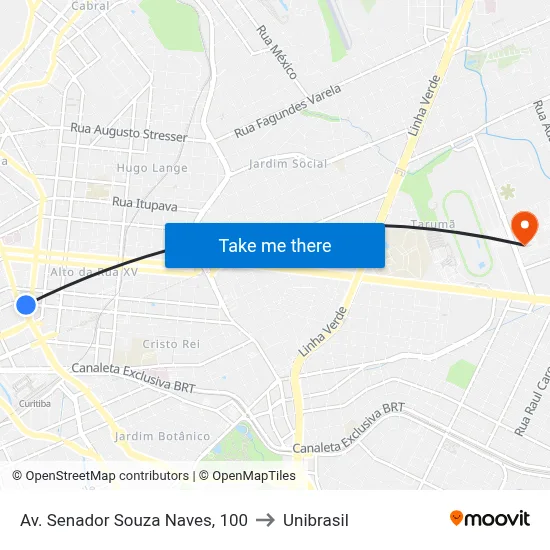 Av. Senador Souza Naves, 100 to Unibrasil map