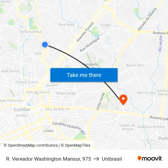 R. Vereador Washington Mansur, 975 to Unibrasil map