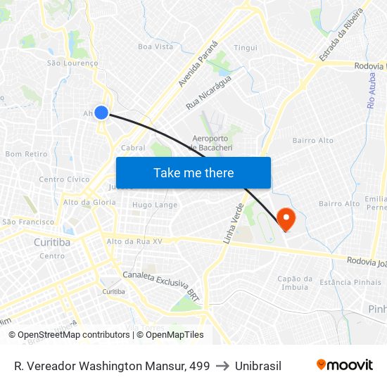 R. Vereador Washington Mansur, 499 to Unibrasil map