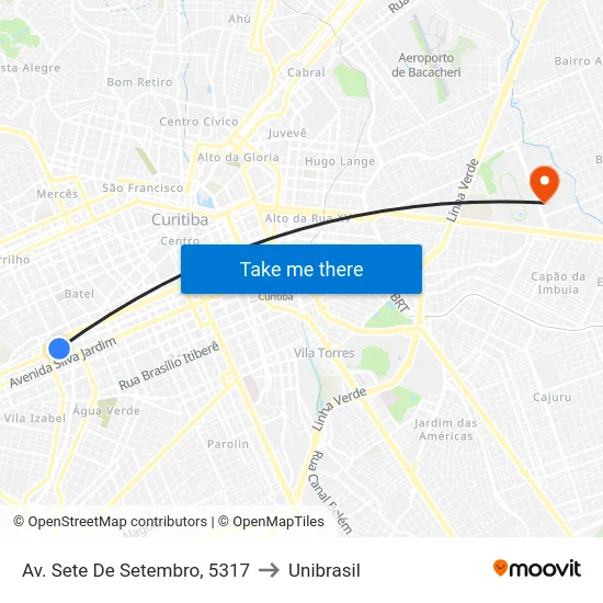 Av. Sete De Setembro, 5317 to Unibrasil map