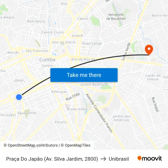 Praça Do Japão (Av. Silva Jardim, 2800) to Unibrasil map