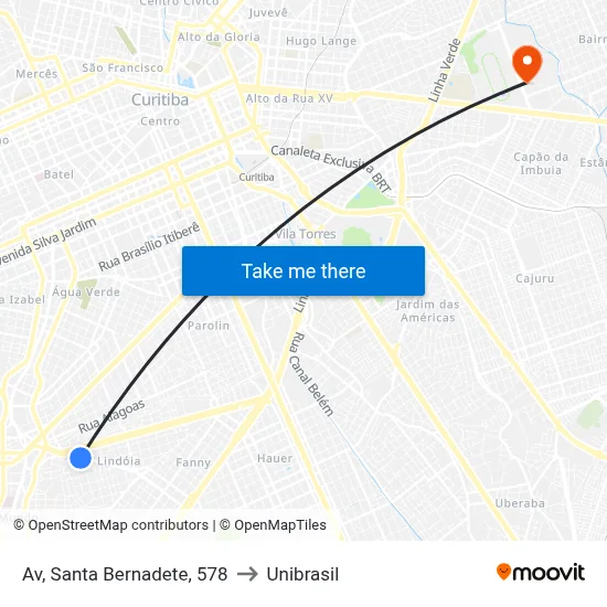 Av, Santa Bernadete, 578 to Unibrasil map