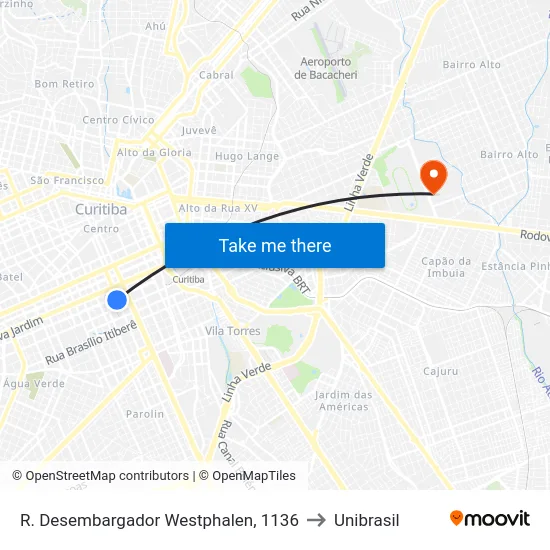 R. Desembargador Westphalen, 1136 to Unibrasil map