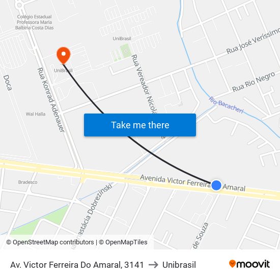 Av. Victor Ferreira Do Amaral, 3141 to Unibrasil map