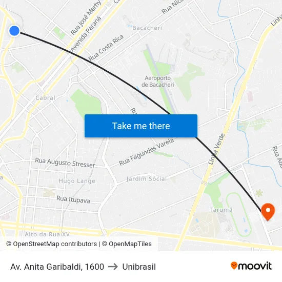 Av. Anita Garibaldi, 1600 to Unibrasil map