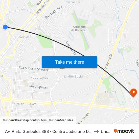 Av. Anita Garibaldi, 888 - Centro Judiciário De Curitiba (Justiça Federal) to Unibrasil map