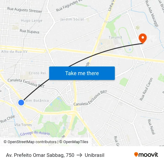 Av. Prefeito Omar Sabbag, 750 to Unibrasil map
