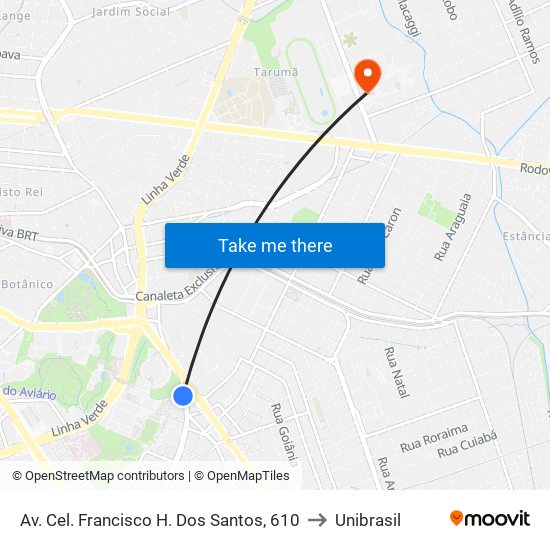 Av. Cel. Francisco H. Dos Santos, 610 to Unibrasil map