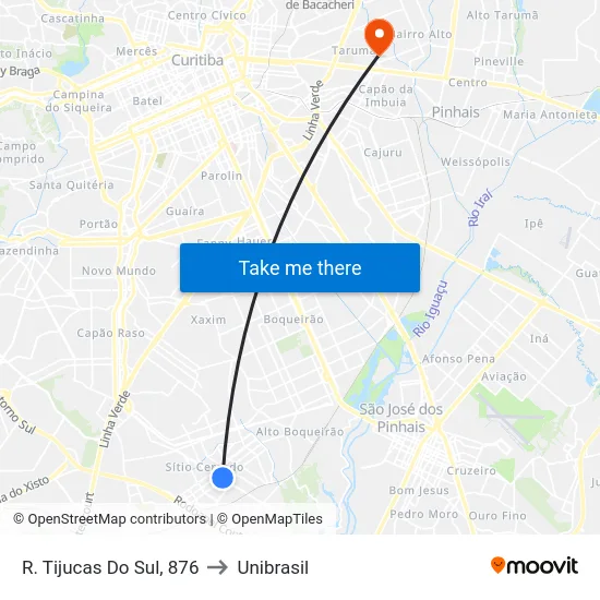 R. Tijucas Do Sul, 876 to Unibrasil map