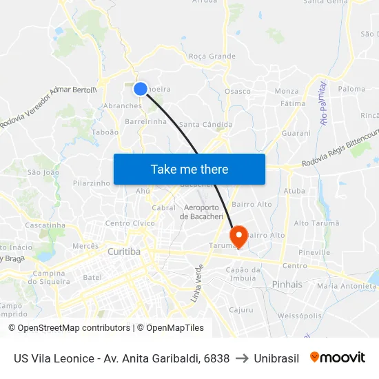 US Vila Leonice - Av. Anita Garibaldi, 6838 to Unibrasil map