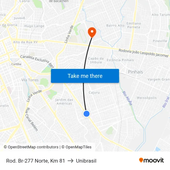 Rod. Br-277 Norte, Km 81 to Unibrasil map