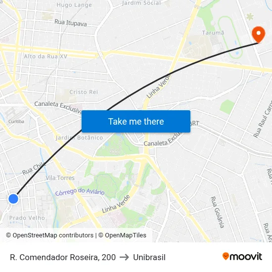 R. Comendador Roseira, 200 to Unibrasil map