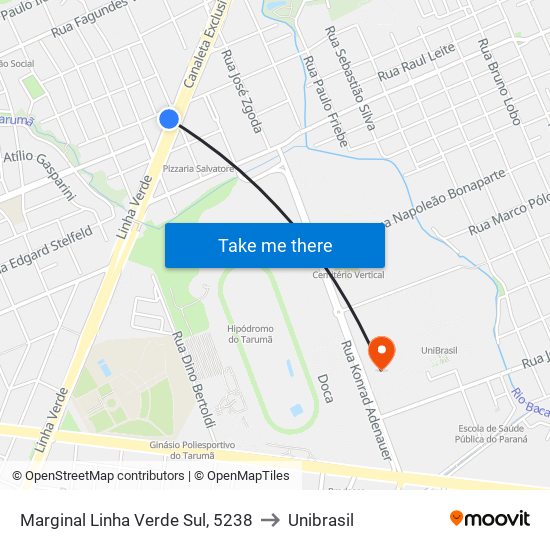 Marginal Linha Verde Sul, 5238 to Unibrasil map