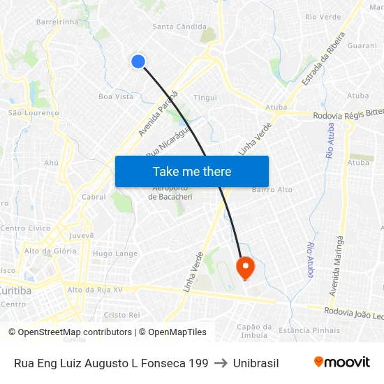Rua Eng Luiz Augusto L Fonseca 199 to Unibrasil map
