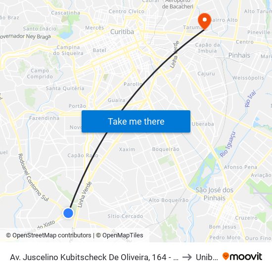 Av. Juscelino Kubitscheck De Oliveira, 164 - Auto Viação Redentor to Unibrasil map