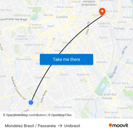 Av. Juscelino Kubitschek de Oliveira - Ld 2905 (Mondelez Brasil / Passarela) to Unibrasil map