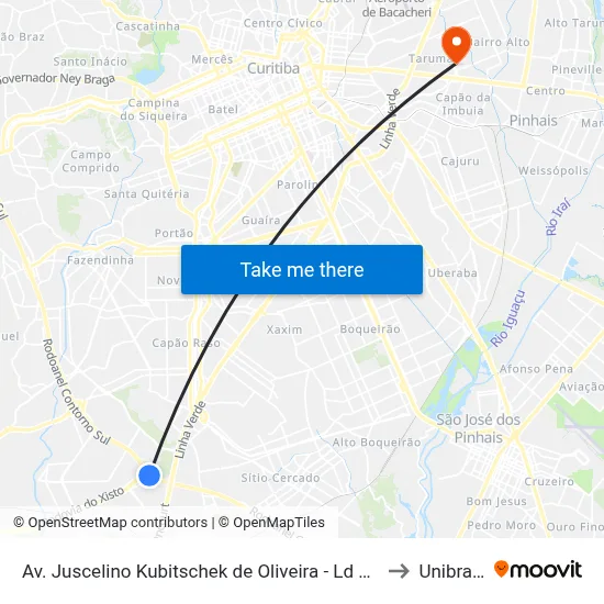 Av. Juscelino Kubitschek de Oliveira - Ld 14050 to Unibrasil map