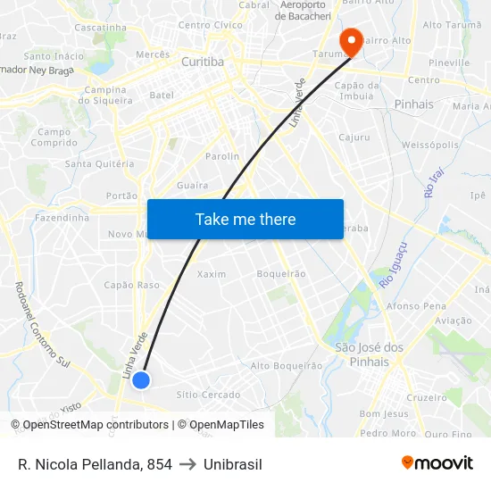 R. Nicola Pellanda, 854 to Unibrasil map