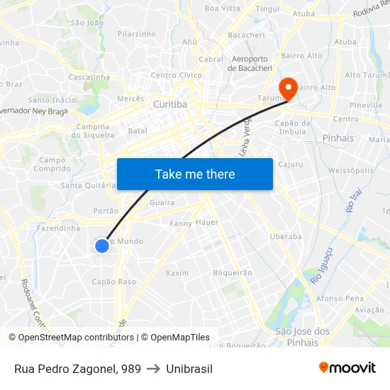 Rua Pedro Zagonel, 989 to Unibrasil map