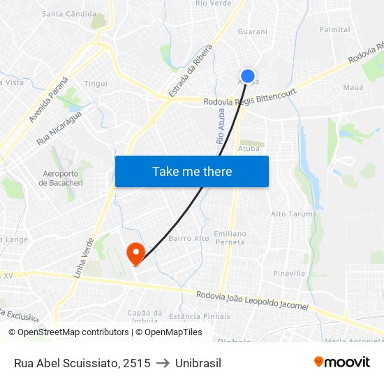 Rua Abel Scuissiato, 2515 to Unibrasil map