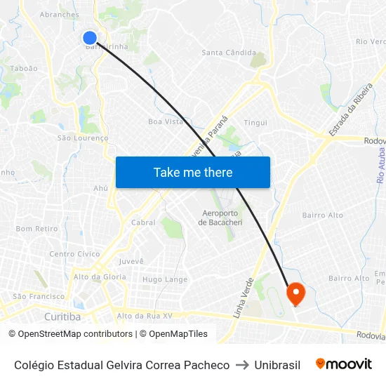 Colégio Estadual Gelvira Correa Pacheco to Unibrasil map