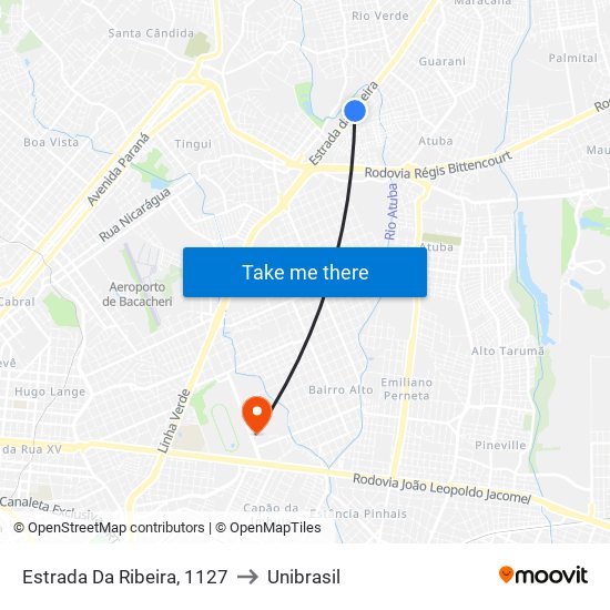 Estrada Da Ribeira, 1127 to Unibrasil map
