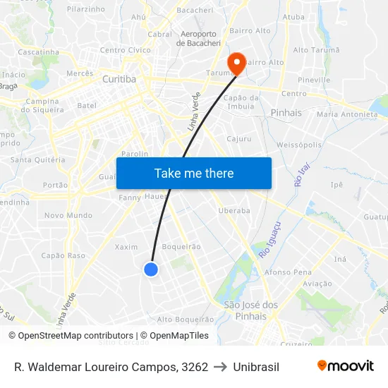 R. Waldemar Loureiro Campos, 3262 to Unibrasil map
