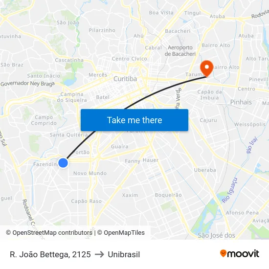 R. João Bettega, 2125 to Unibrasil map