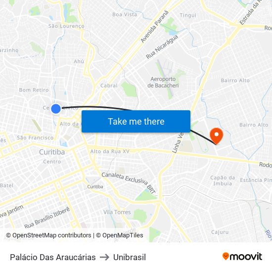 Palácio Das Araucárias to Unibrasil map