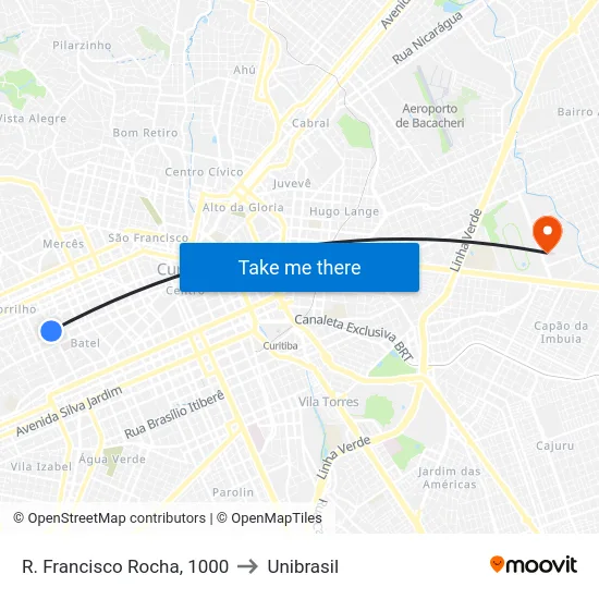 R. Francisco Rocha, 1000 to Unibrasil map