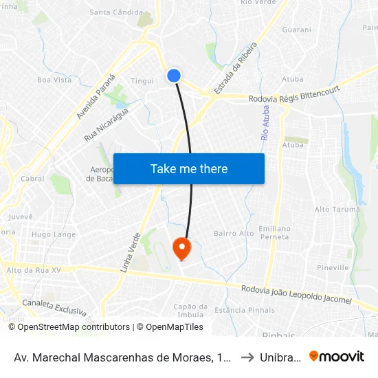 Av. Marechal Mascarenhas de Moraes, 1411 to Unibrasil map