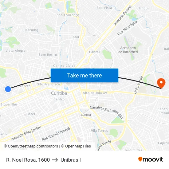 R. Noel Rosa, 1600 to Unibrasil map