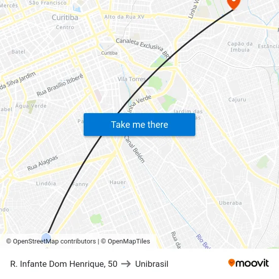 R. Infante Dom Henrique, 50 to Unibrasil map