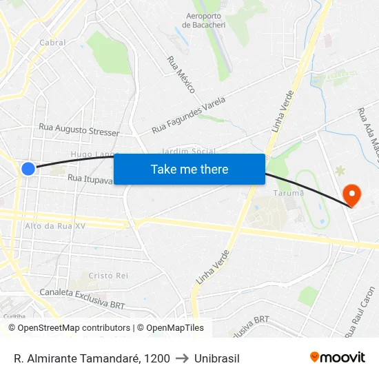 R. Almirante Tamandaré, 1200 to Unibrasil map