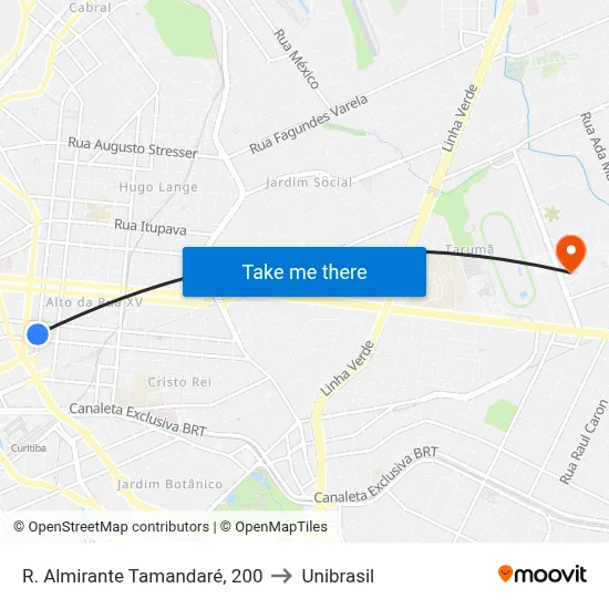 R. Almirante Tamandaré, 200 to Unibrasil map