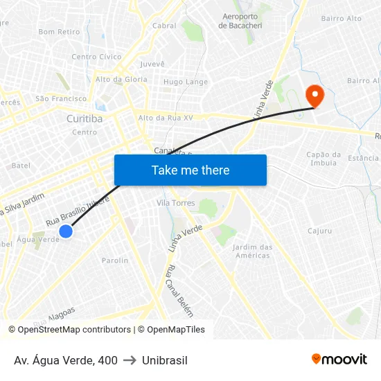 Av. Água Verde, 400 to Unibrasil map
