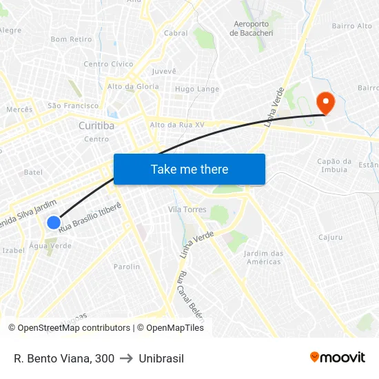 R. Bento Viana, 300 to Unibrasil map
