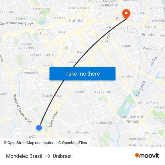 Mondelez Brasil to Unibrasil map