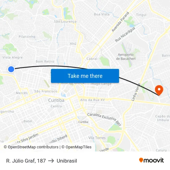 R. Júlio Graf, 187 to Unibrasil map