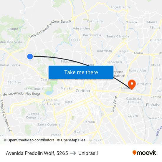 Avenida Fredolin Wolf, 5265 to Unibrasil map