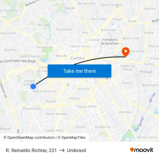 R. Reinaldo Richter, 231 to Unibrasil map