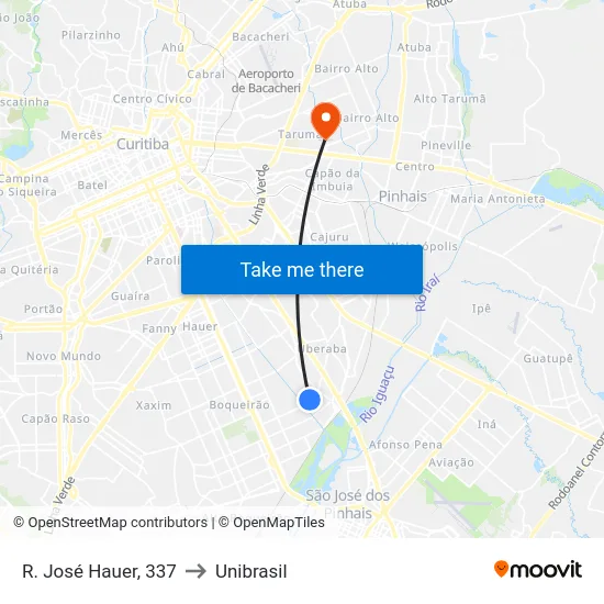 R. José Hauer, 337 to Unibrasil map
