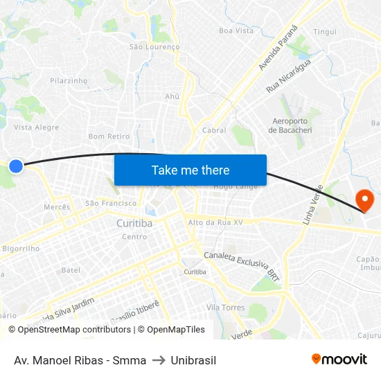Av. Manoel Ribas - Smma to Unibrasil map