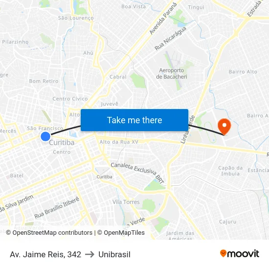 Av. Jaime Reis, 342 to Unibrasil map
